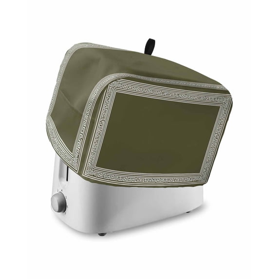 Olive Green Greek Key Toaster Cover 2 Slice, Small Kitchen Appliance Covers, Geometric Greece Ancient Farmhouse Geo Toaster Oven Cover with Loop, Bread Machine Cover Polyester Dust Cover Protection