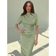 thumbnail image 1 of Olive Green High Neck Short Sleeve Midi Sheath Dress For Women, 1 of 8