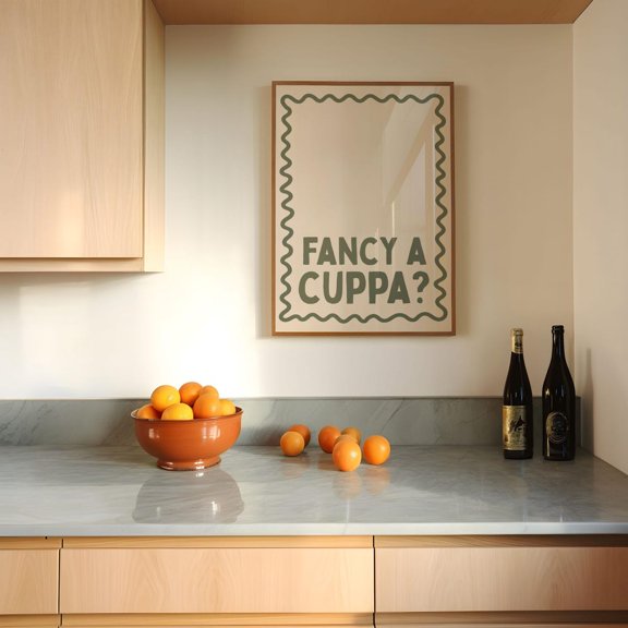Olive Green Kitchen Fancy Cuppa Retro Contemporary Decorative Design Statement Accent Portrait Decor