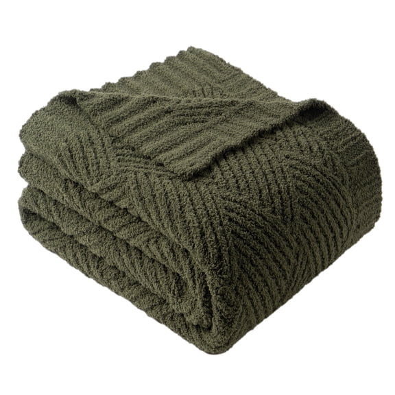 Battilo Olive Green Knit Throw Blanket for Couch Sofa, Soft Cozy Lightweight Chenille Blanket, 50"x60"
