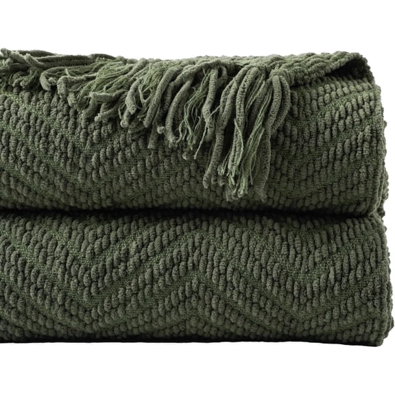 Battilo Olive Green Knitted Throw Blanket for Couch,Soft Warm Large Throws for Spring Home Decor,60"x80"
