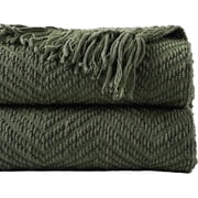 Battilo Olive Green Knitted Throw Blanket for Couch,Soft Warm Large Throws for Spring Home Decor,60x80