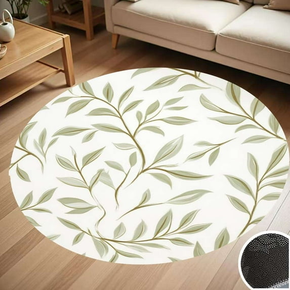 Olive Green Leaf Seamless Pattern Round Carpet Living Room Bedroom Home Decoration Coffee Table Mat Lounge Rug Chair Mats