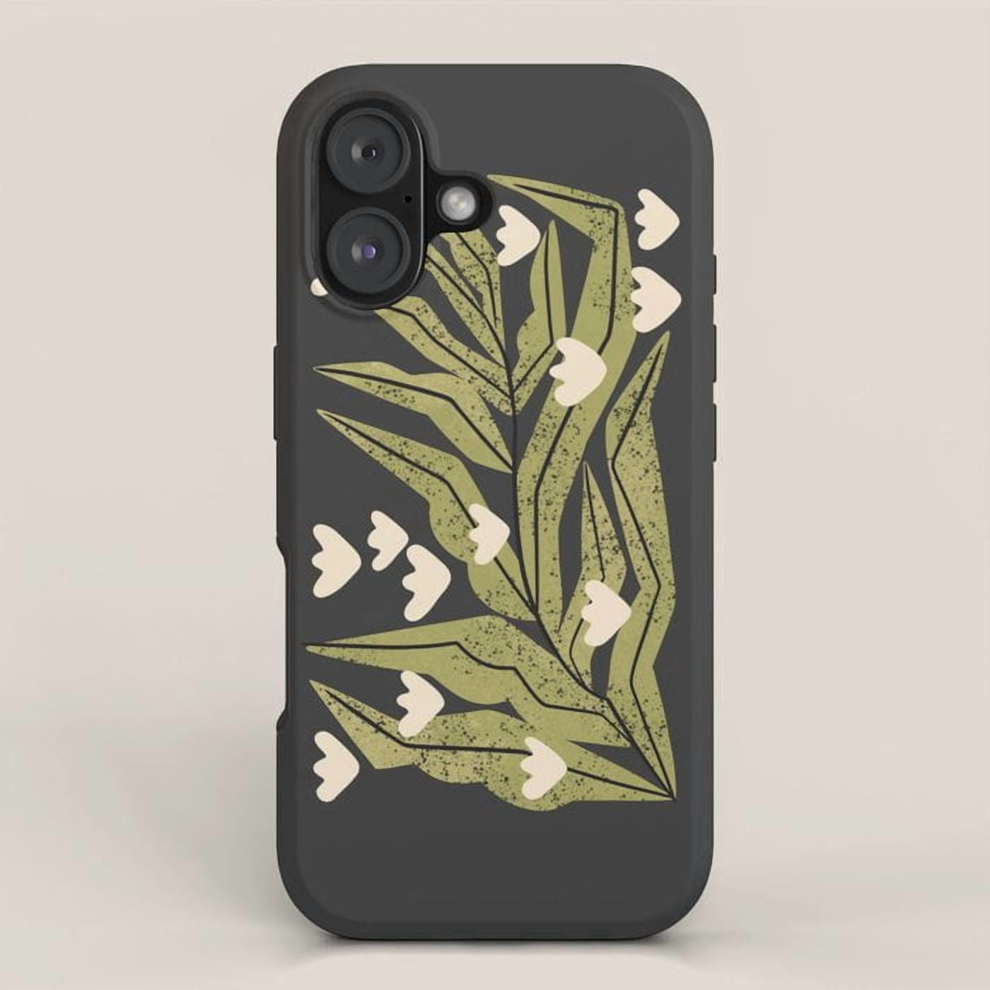 Olive Green Leaf and Cream Heart Blossom Tough Case for Apple iPhone ...