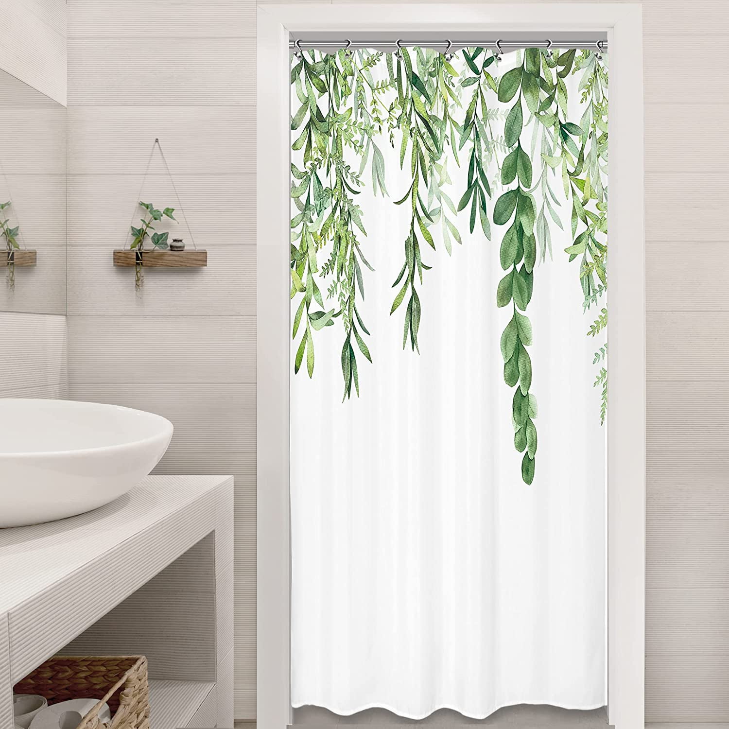 Olive Green Leaves Stall Shower Curtain 35Wx72H Inch Small Walkin ...