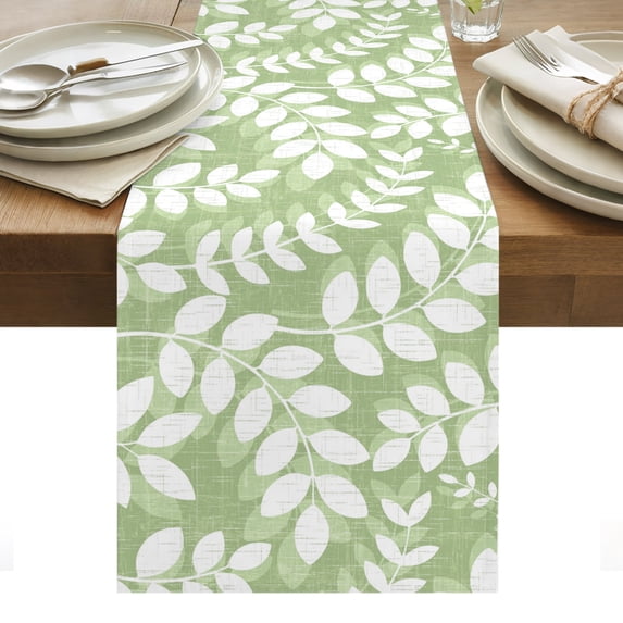 Olive Green Leaves Table Runner Farmhouse Botanical Branch Vintage Boho Tablerunners 13 x 60 Inch, Table Decorations Tabletop Scarf for Summer Gathering Holiday Farmhouse Kitchen Dining Decor