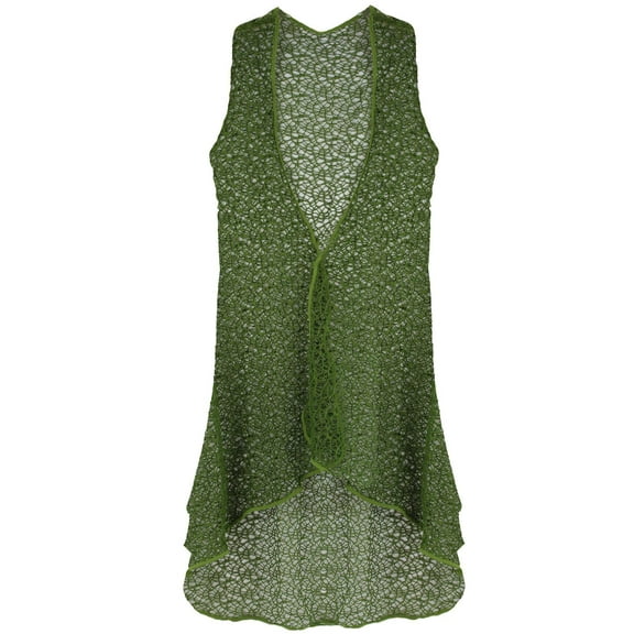 Olive Green Long Mesh Beach Cover Up Vest For Swimsuit