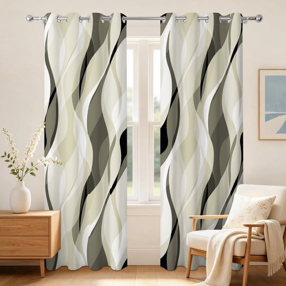Olive Green Modern Wave Light Blocking Curtains,2 Panels,42x63 Inch,Thermal Insulated,Grommet Top