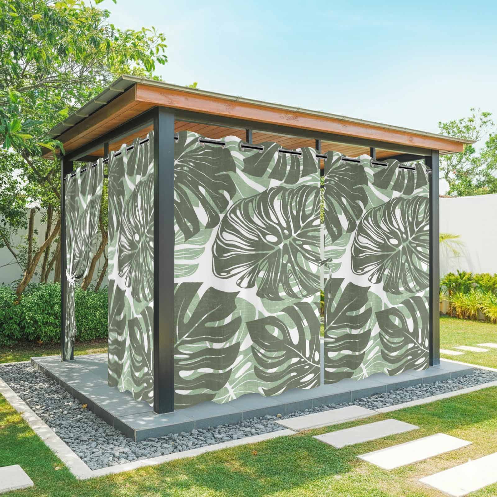 Olive Green Monstera Outdoor Curtains 1 Panel Summer Botanical Tropical Plant Rustic Waterproof Weatherproof Privacy Curtain Thermal Outside Drape for Porch Pergola Patio 54 x 108 Inch
