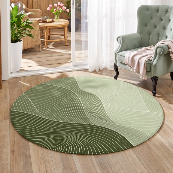 Olive Green Mountain Ridges Area Rug 3', Non-Slip Washable Round Indoor rug Carpet for Living Room Bedroom Kitchen