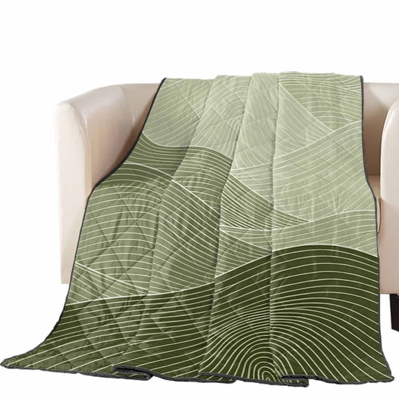 Olive Green Mountain Ridges Quilted Comforters Cooling Blanket Queen Size, Green Ombre Line Mountains Abstract Cold Comfort for Hot Sleepers Air Conditioning Quilt Blanket for Bed