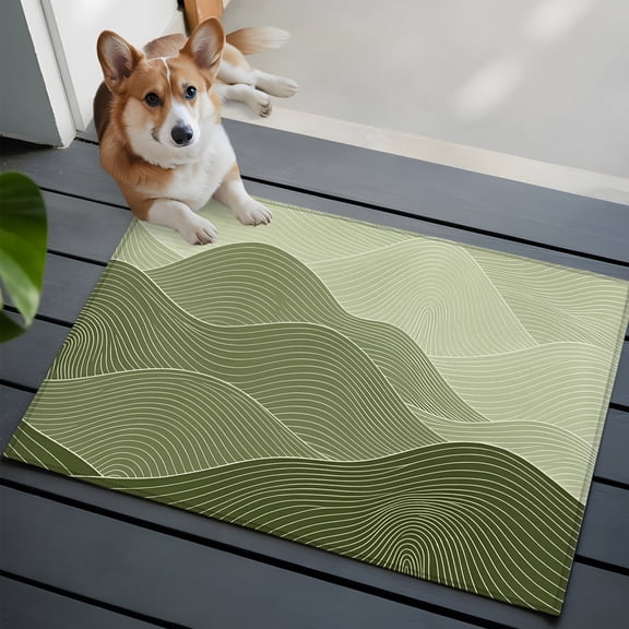 Olive Green Mountain Ridges Small Area Rugs 2x3 Green Ombre Line Mountains Abstract Entryway Rugs Washable Door Mat, Low-Profile Area Rugs Non Slip Floor Carpet for Living Room Bedroom Home Office