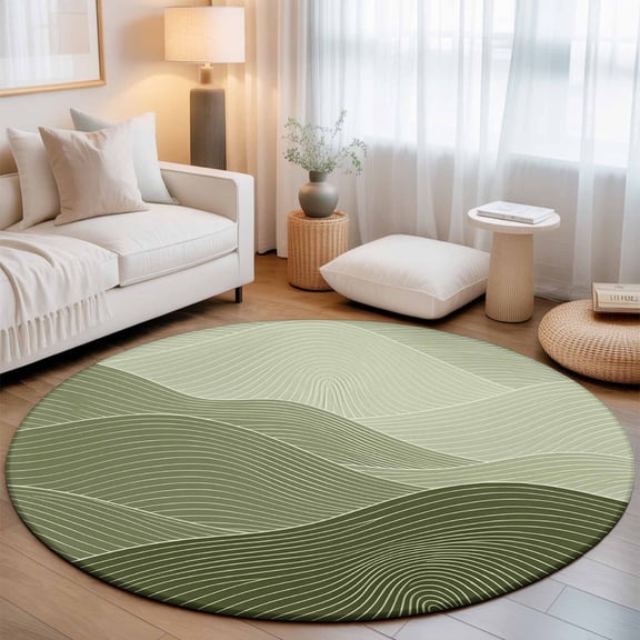 Olive Green Mountain Ridges Small Round Rug 3Ft Green Ombre Line Mountains Abstract Area Rugs Washable Non Slip Indoor Floor Mats Circle Carpet for Living Room Bedroom Dining Room Home Decor