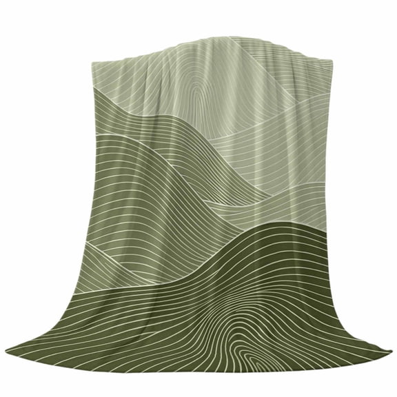 Olive Green Mountain Ridges Throw Flannel Blanket Green Ombre Line Mountains Abstract Super Soft Cozy Bed Blanket, Lightweight Plush Fuzzy Bed Throw for Bedroom Sofa Couch Living Room 30x40in