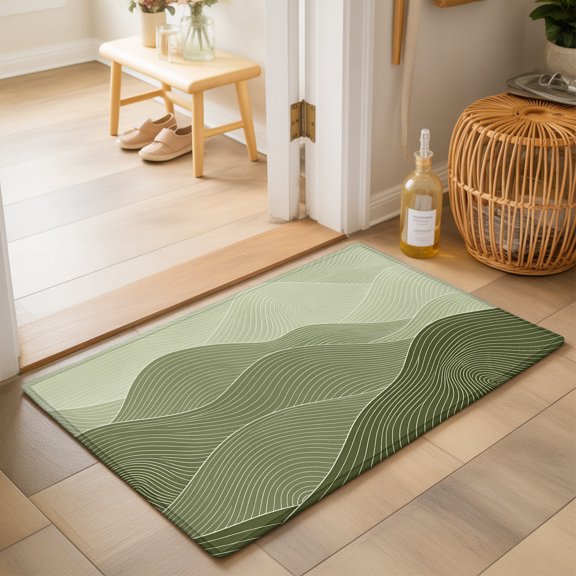 Olive Green Mountain Ridges Washable Small Entryway Area Rugs 2'x3', Green Ombre Line Mountains Abstract Washable Throw Rug Non-Slip Sturdy Edge Binding Carpet for Front Door Floor Room Entry