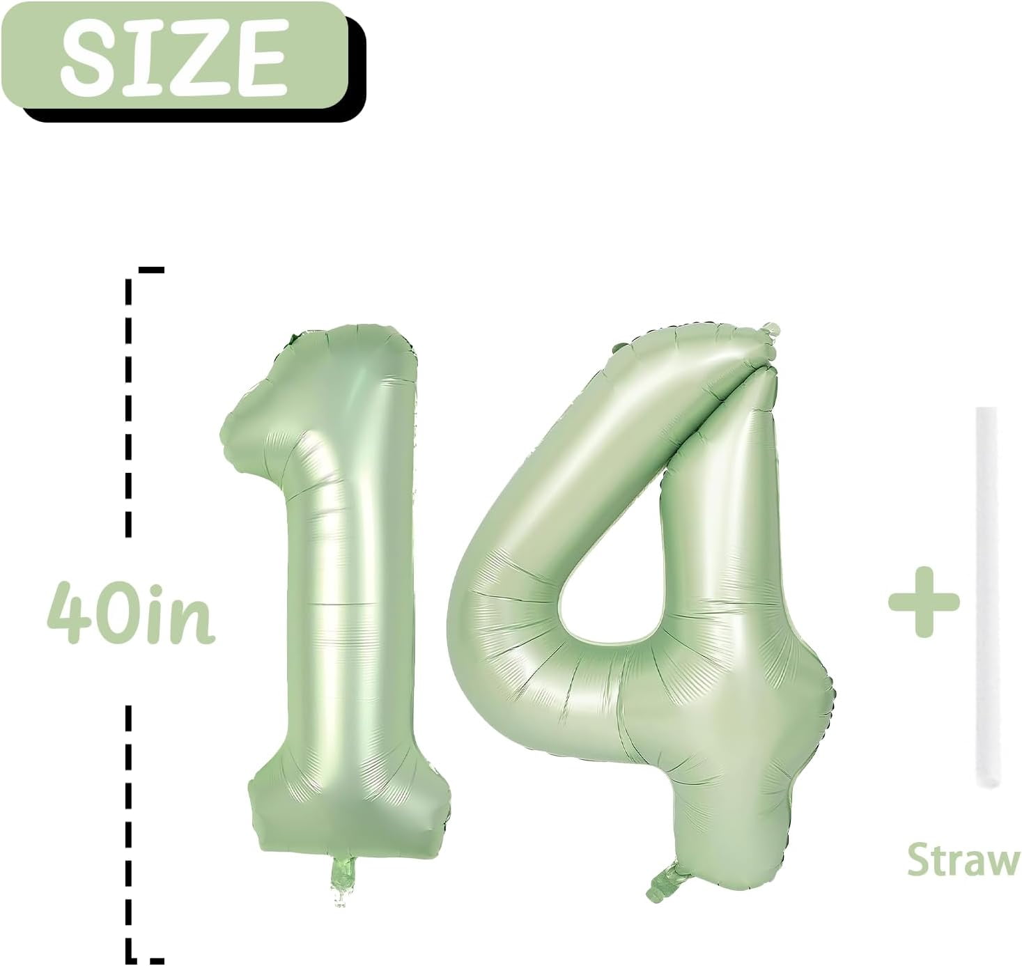 Olive Green Number 14 Balloon 40 Inch, Large Jumbo Digit Foil Helium
