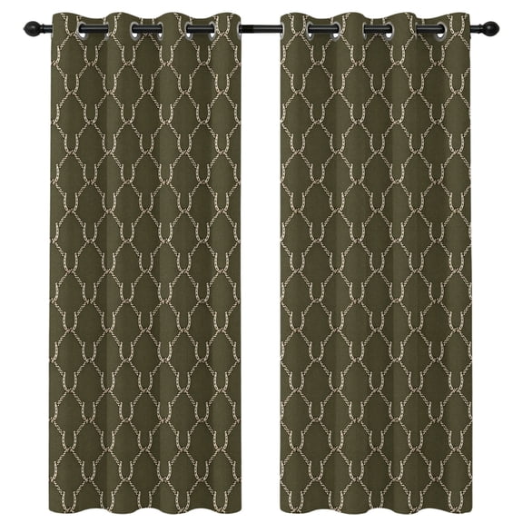 Olive Green Ogee Curves Blackout Curtains 96 Inches Long, Vintage Minimalist Interlocking Lines Thermal Insulated Room Darkening Drapes with Grommets for Living Room 52"W x 96"L, 2 Panels