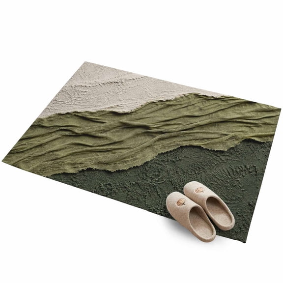 Olive Green Ombre 2'x3' Small Rugs for Entryway Front Door Kitchen Sink Area, Beige Green Fabric Texture Gypsum Style Abstract Soft Sturdy Mats Washable Non Slip Rectangle Area Rug