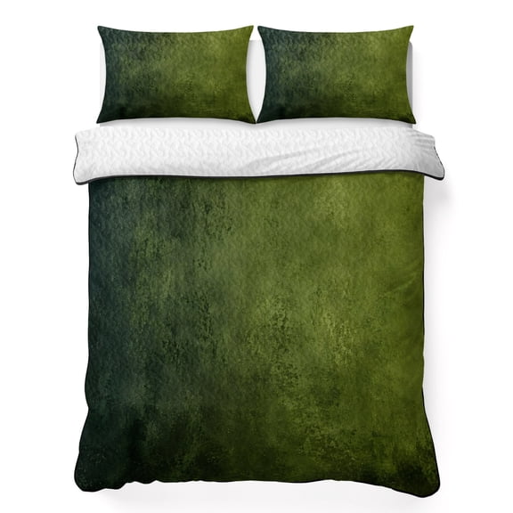 Olive Green Ombre King Quilt Bedding Set, Vintage Moss Forest Green Black Rustic Boho Lightweight Comforter with 2 Pillow Shams Bedroom Bedspread Set Home Decor for All Seasons