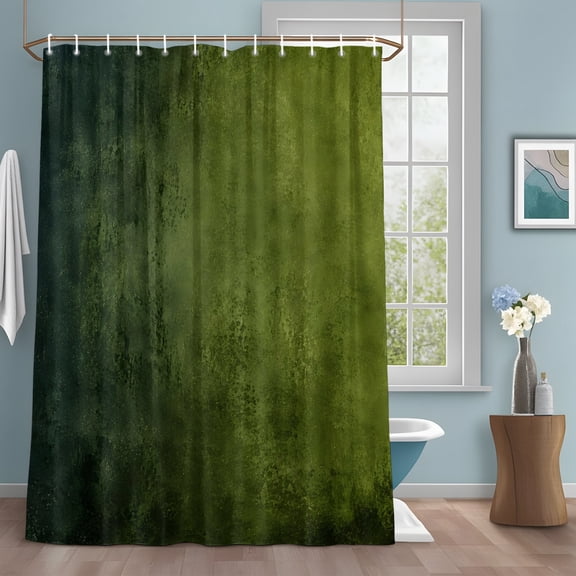 Olive Green Ombre Shower Curtain with Hooks, Vintage Moss Forest Green Black Rustic Boho Water Repellent Shower Curtains for Bathroom Decor Sturdy Shower Curtain, Machine Washable 72x72 Inch