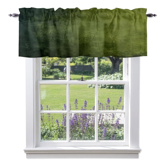 Olive Green Ombre Window Valance for Kitchen, Vintage Moss Forest Green Black Rustic Boho Rod Pocket Short Curtains for Bathroom Bedroom Small Window, Light Filtering Decorative Valances, 54x18 Inch