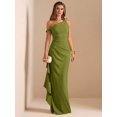 thumbnail image 1 of Olive Green One Shoulder Ruched Wrap Maxi Dress With Asymmetrical Hem, 1 of 7