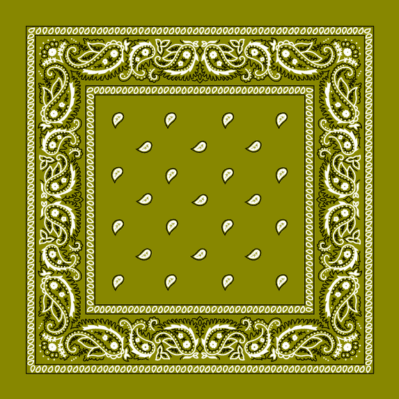 Olive Green Paisley Bandanas - Dozen Packed 22x22