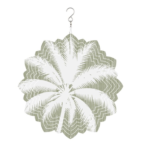 Olive Green Palm Tree Wind Spinner for Garden Yard 8In, Summer Country Vintage Tropical Coastal Tree Leaf 3D Stainless Steel Kinetic Hanging Wind Spinners Rustproof Outdoor Decor for Lawn Patio Home