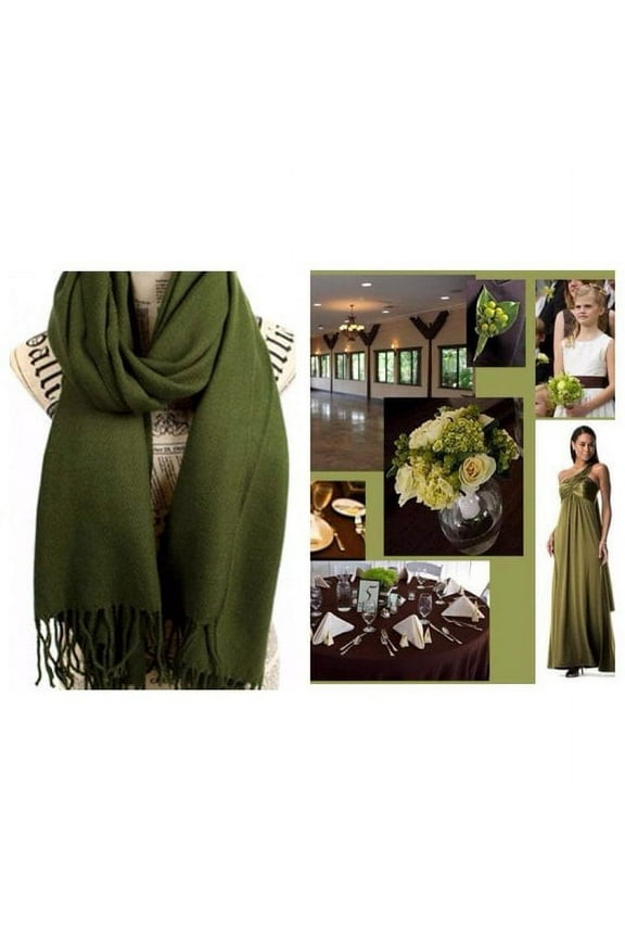 Olive Green Pashmina Scarf Shawl, Bridesmaid Shawl, Bridal Wrap, Wedding Shawl