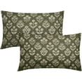 thumbnail image 1 of Olive Green Pillow Covers 12x20 Inch Set of 2, Cream Floral Block Print Pattern Lumbar Decorative Throw Pillowcases Outdoor Farmhouse Rectangle Cushion Covers Spring Summer Sofa Couch Bed Decor, 1 of 6
