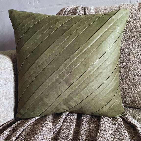 Olive Green Pillow Shams, Textured Pintucks Solid Color Pillow Sham, 24x24 inch (60x60 cm) Pillow Sham, Square Faux Suede Shams, Striped Contemporary Pillow Shams - Contemporary Olive