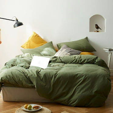 Olive Green Plain Brushed Microfiber Bedding Set Ultra Soft Green Solid Color King Quilt Cover with Pillowcases