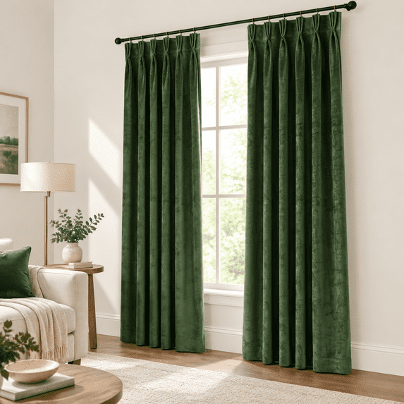 Olive Green Pleated Blackout Curta86 Inches Long 2 Panels Set ...