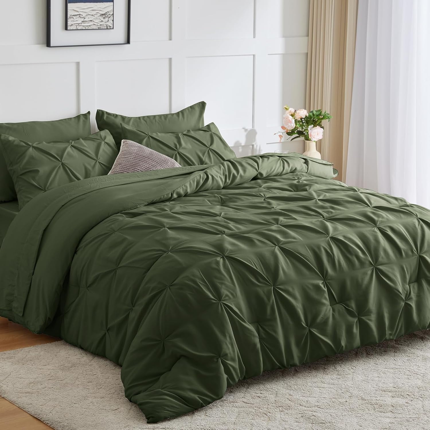 Olive Green Microfiber Queen Bed in a Bag Set