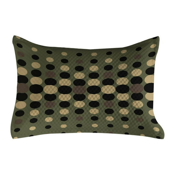 Olive Green Quilted Pillowcover, Retro Style Pattern with Geometric Circles Dotted Design Abstract Composition, Standard King Size Accent Pillow Cover for Bedroom, 36" x 20", Multicolor, by Ambesonne