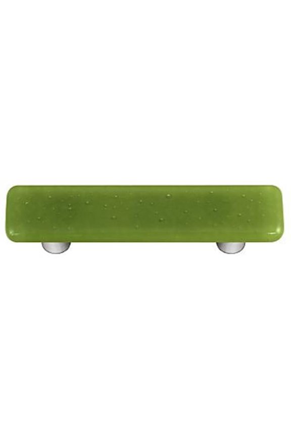 Olive Green Rectangle Glass Cabinet Pull - Aluminum Post