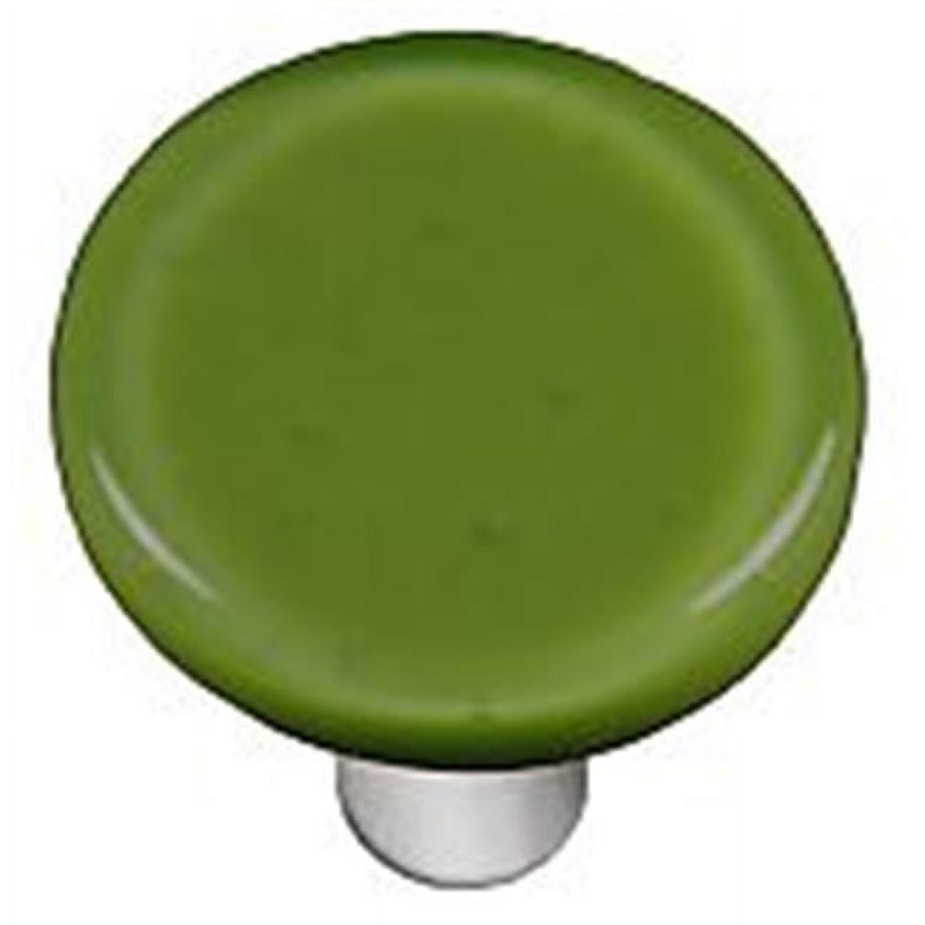 Olive Green Round Glass Knob Aluminum Post Handmade Glass