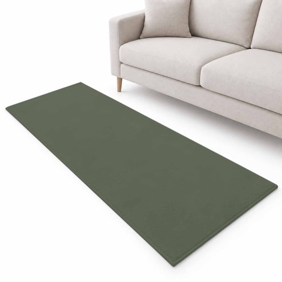 Olive Green Runner Rug 2.6'x8', Deep Green Color Solid Background ...