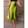 thumbnail image 1 of Olive Green Satin High-Waist Flowing Midi Slip Skirt Sheath, 1 of 7