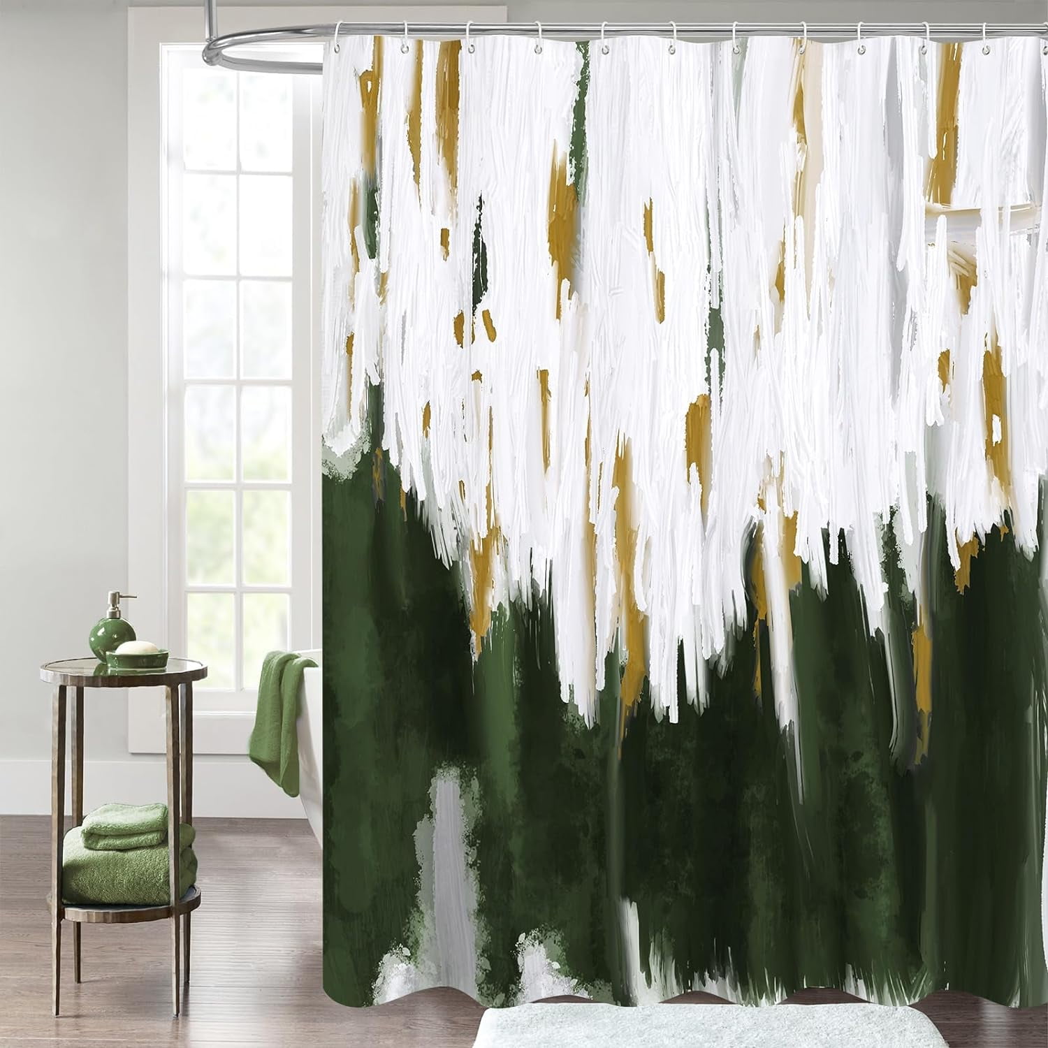 Olive Green Shower Curtains for Chic Modern Abstract Bathroom Decor