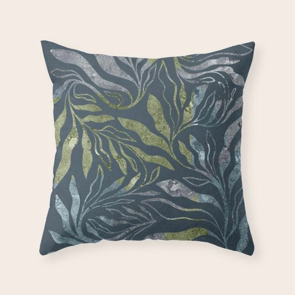 Olive Green Slate Botanical Leaf Polyester Velvet Throw Pillow Cover Only, 2-Sided Print, No Insert