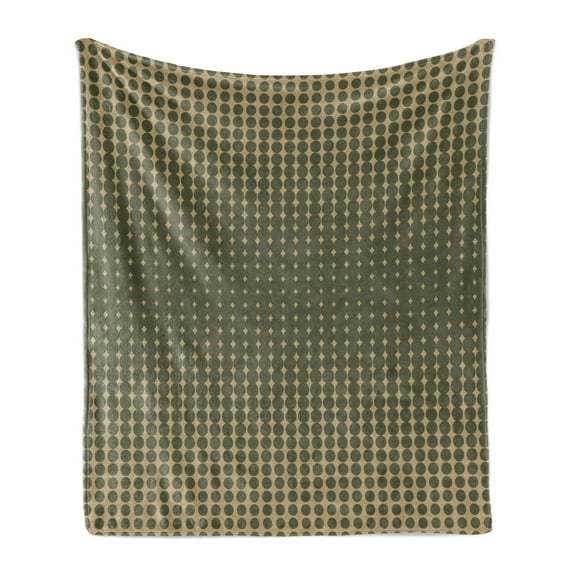 Olive Green Soft Flannel Fleece Throw Blanket, Abstract Dotted Halftone Design Vintage Inspirations Geometrical, Cozy Plush for Indoor and Outdoor Use, 70" x 90", Olive Green Pale Brown, by Ambesonne