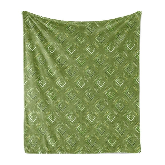 Olive Green Soft Flannel Fleece Throw Blanket, Grunge Geometric Pattern Square Shape Diagonal Abstract Rhombus, Cozy Plush for Indoor and Outdoor Use, 50" x 70", Olive Green Coconut, by Ambesonne