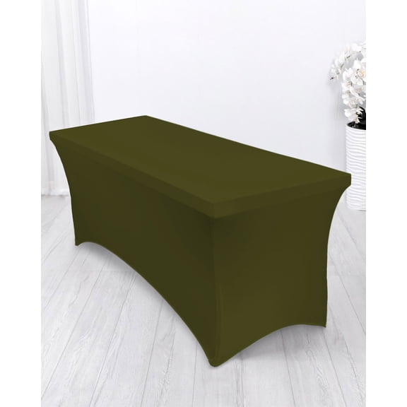 Olive Green Spandex Tablecloth 4ft Solid Color Elastic Fitted Cloth for Rectangle Table Washable Wrinkle Proof Stretch Table Cover for Wedding Party Birthday Banquet