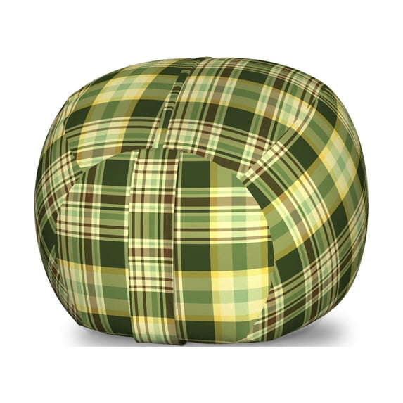 Olive Green Storage Toy Bag Chair, Quilt Pattern Traditional Scottish Design Checkered Geometrical, Stuffed Animal Organizer Washable Bag, Large Size, Dark Green Yellow Brown, by Ambesonne