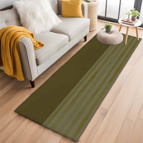 Olive Green Striped 2'x6' Runner Rugs for Hallway Kitchen Bedside Non Slip Washable, Vintage Stripes Ombre Entryway Rug Runners with Rubber Backing, Long Carpet Runner for Laundry Room