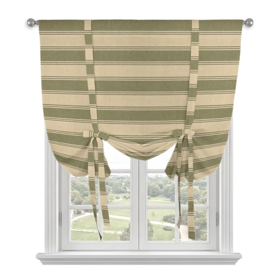 Olive Green Stripes Balloon Curtains for Windows, Bedroom Curtains 54 Inch Length, Modern Striped Cream Tie Up Curtains Panels Thermal Insulated Bathroom Curtains Window 42"x54"