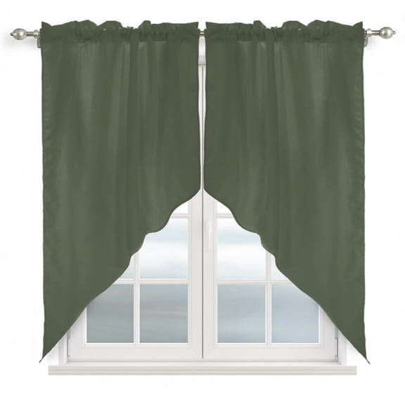 Olive Green Swag Valances for Windows 2 Pack Deep Green Color Solid Background Autumnal Rustic Farmhouse Swag Kitchen Curtains 45 Inches Rod Pocket Short Window Curtain for Kitchen Bathroom 36"x45"