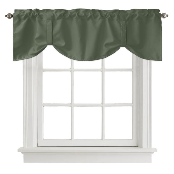 Olive Green Tie Up Valances Curtain, Deep Green Color Solid Background Autumnal Rustic Farmhouse Adjustable Valance for Window Light Filtering for Kitchen and Bathroom Rod Pocket 1 Panel 42x12in