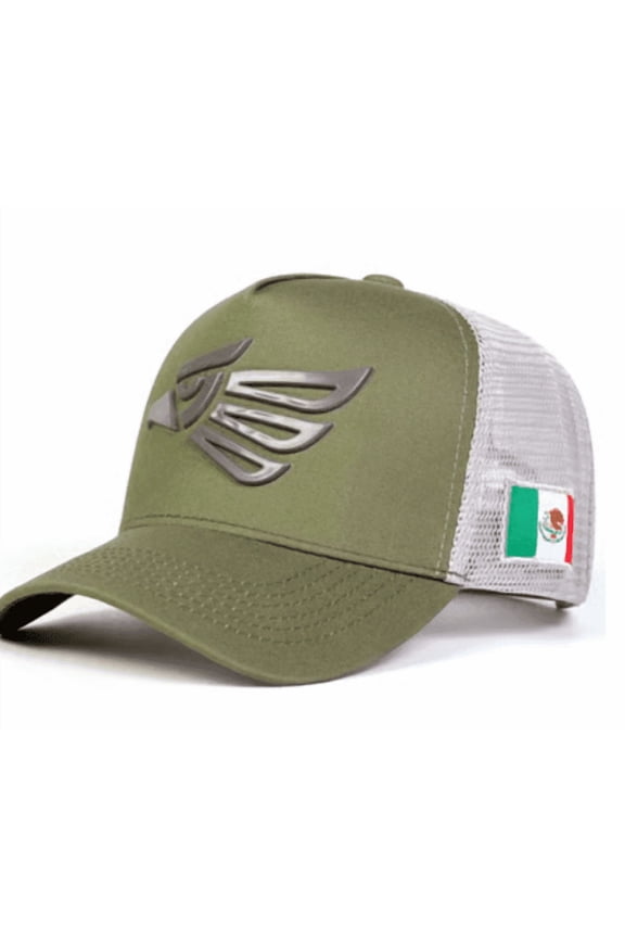 Olive Green Trucker Hat Mexico Flag Patch Adjustable Mesh Baseball Cap Breathable Snapback Casual Sun Protection Outdoor Hat For Hiking Camping Travel Festival Everyday Wear